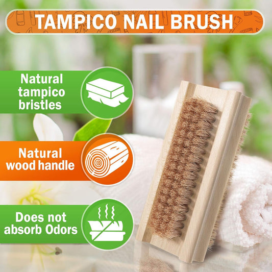 Konex Wooden Nail Brush, Tampico, 2 Pack