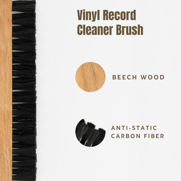 KONEX Anti Static Record Brush for Vinyl Records, Carbon Fiber Record Cleaning Brush with Beech Wood Handle, Vinyl Record Brush Dust Remover, LP Record Cleaner, Turntable Accessories
