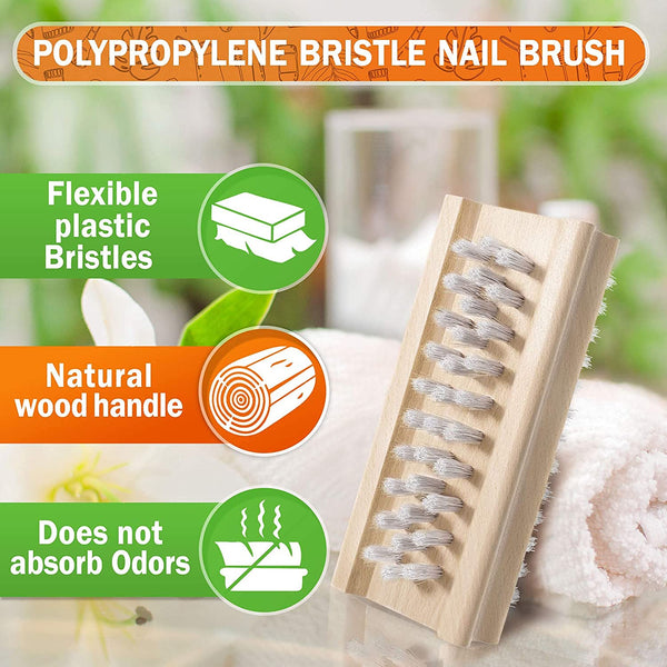 Konex Non-Slip Wooden Two-Sided Hand and Nail Brush, 2 Pack – Stiff Bristle Fingernail Brush for Cleaning Under Nails