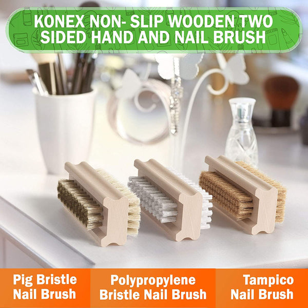 Konex Non-Slip Wooden Two-sided Hand and Nail Brush with Tampico Bristle